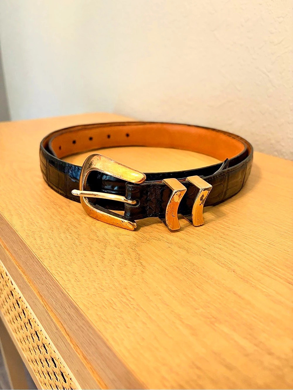 Vintage Onyx by Brighton Leather Croc Embossed Belt Size 40 Black 19403